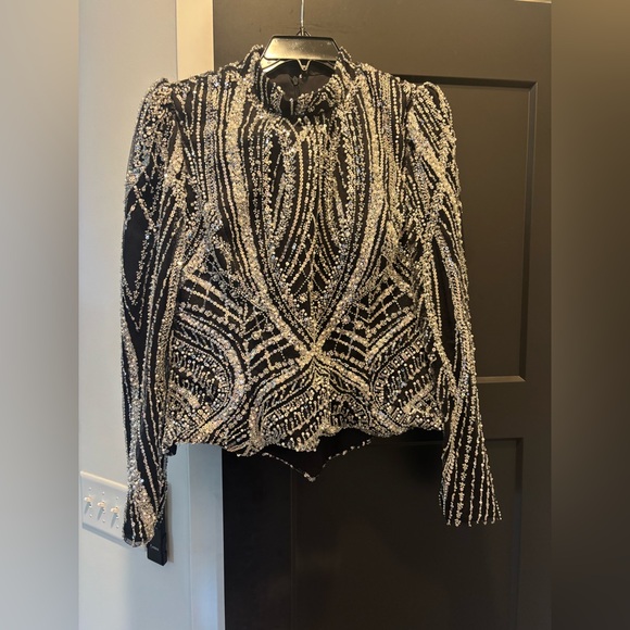 Modest Barbie Aria Corset Top Blouse Sleeve Sequin Embellished Evening Formal L - Picture 4 of 10